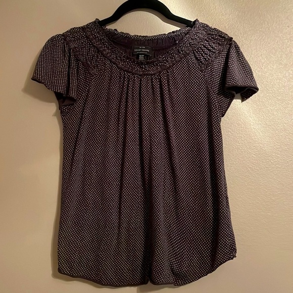 Lucky brand XS black top with brown dots - Picture 3 of 7